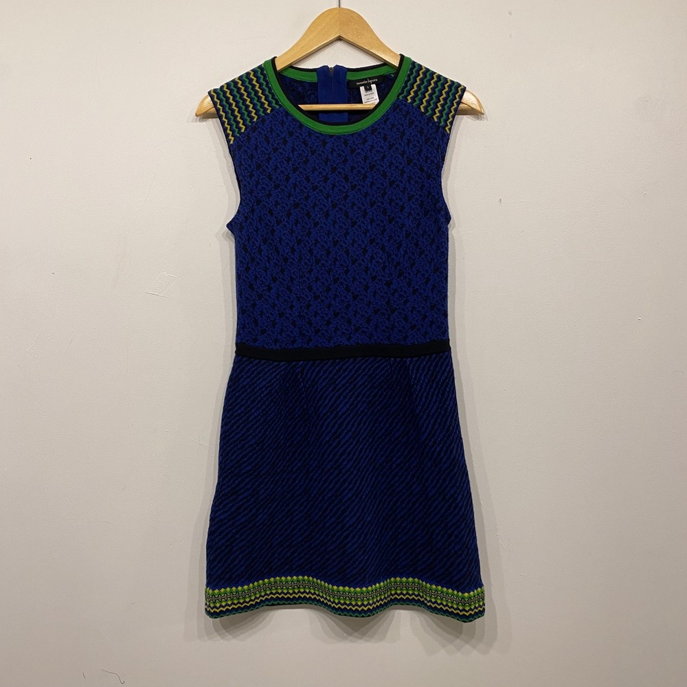Nanette Lepore Blue Wool Knit Mini Dress Sleeveless Mixed Pattern Size S